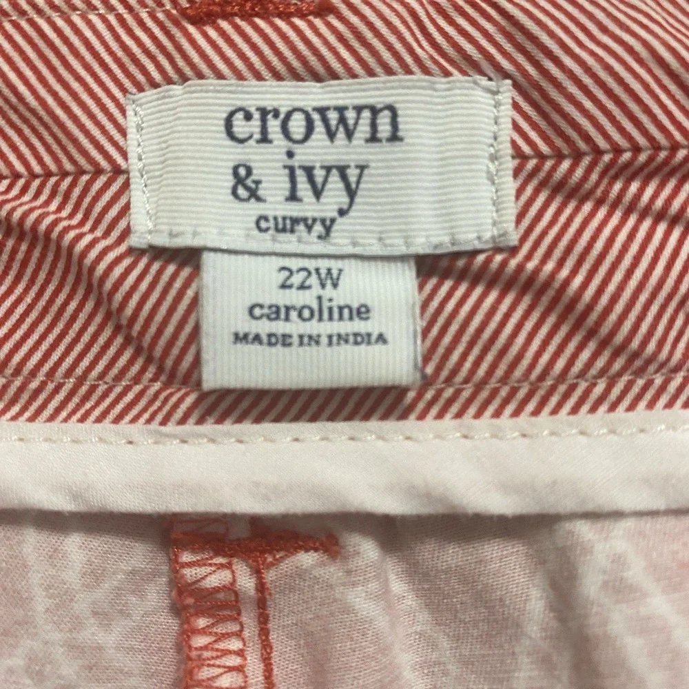 Crown & Ivy Curvy Shorts Womens 22W Red Caroline Chino Stretch Beach Vacation‎